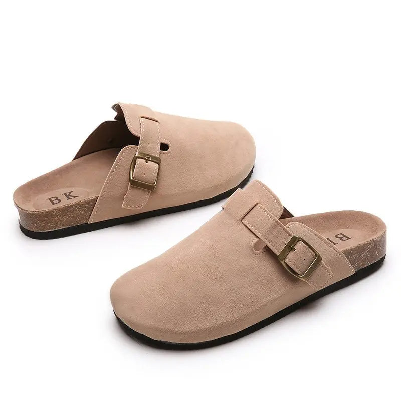 2023 New Concise Retro Outside Flat with Women's Slippers Mules Modern Sandals Buckle Shoes Strap Autumn Winter