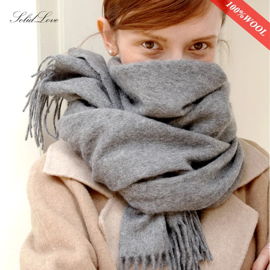 Solidlove 100% Wool Winter Scarf | Women's Fashion Cashmere Poncho Wrap | Elegant Scarves for Ladies | EnigmaParis