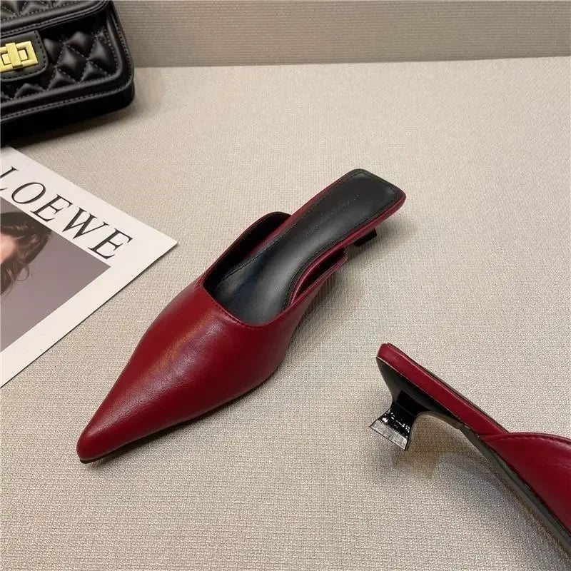 Woman Slippers Pointed Toe Outside Job Sandals Slides Mules Low Heel White Shoes for Women with Comfortable Luxury Korea Style