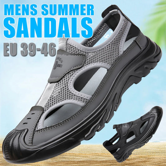 Summer Breathable Men's Baotou Sandals Hollowed Out Mesh Shoes Outdoor Non-slip Lightweight Sports Casual Beach Shoes