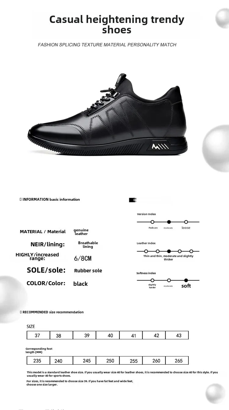 Invisible Height Increasing Leather Shoes