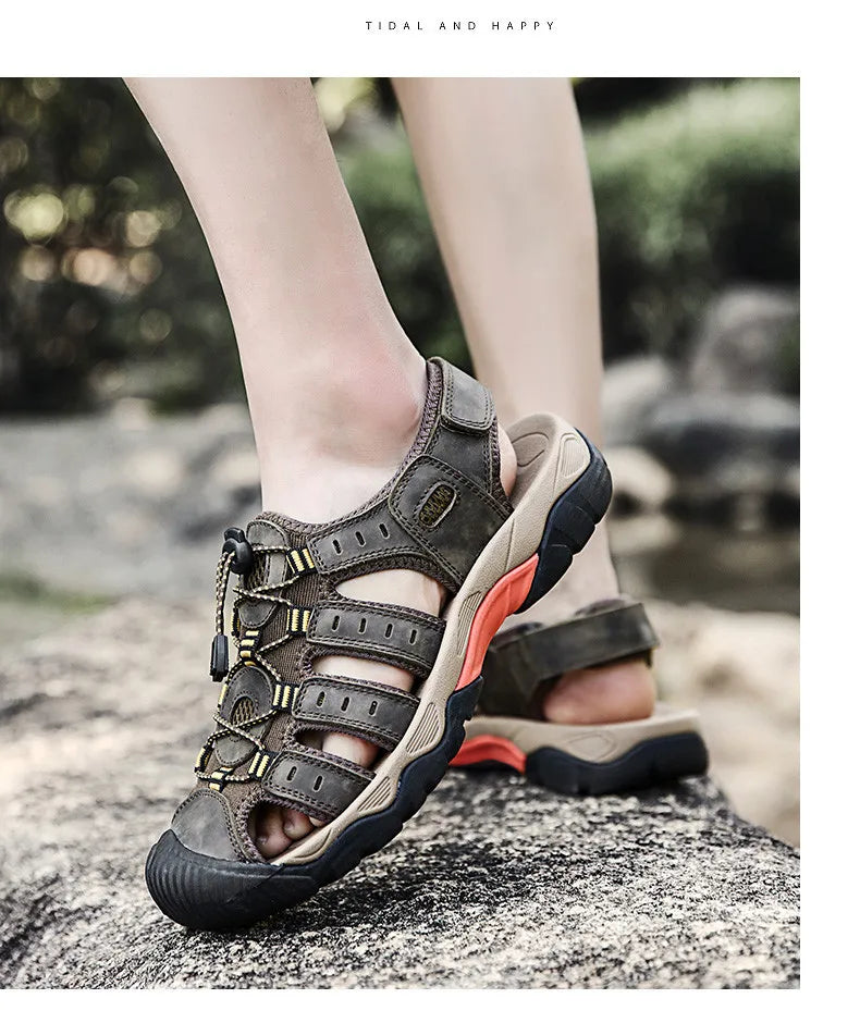 New Men's Sandals Soft Genuine Leather Sandals Shoes Men Large Size Outdoor Summer Shoes Comfort Beach Sandals Roman Men Shoes