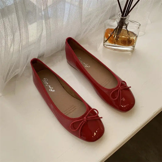 Women Flat Heel Outdoor Casual Mary Jane Red New Flat Shoes Fashion Shallow Slip On Ladies Elegant Ballerinas Soft Shoes