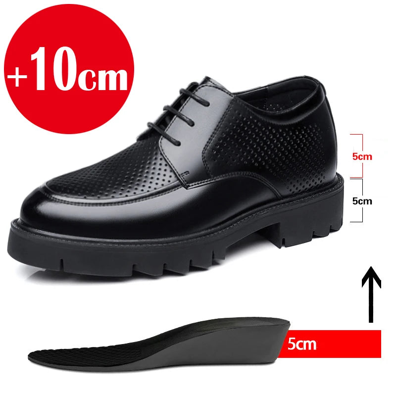 8-10cm Height Increasing Shoes for Men Summer Autumn Inside High Shoes Men's Hollow Business Dress Men's Elevator Leather Shoes