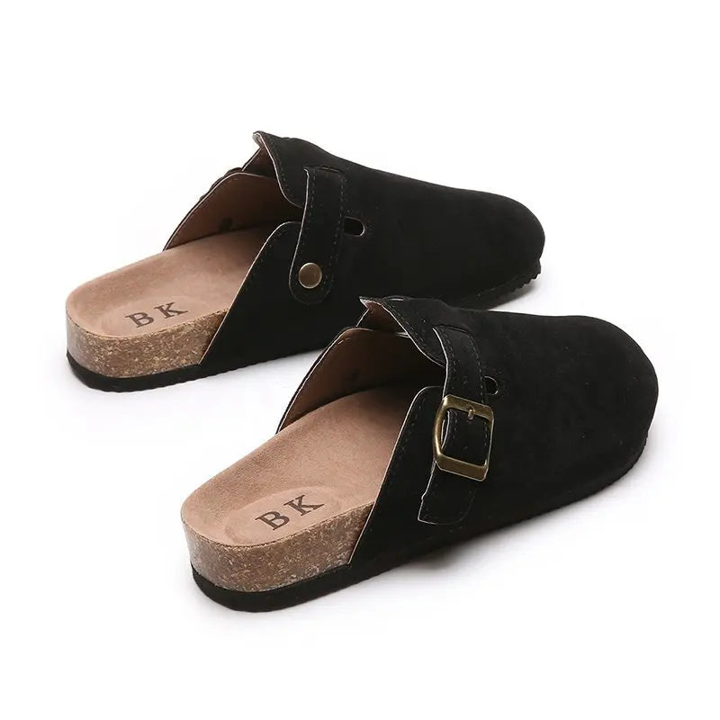 2023 New Concise Retro Outside Flat with Women's Slippers Mules Modern Sandals Buckle Shoes Strap Autumn Winter