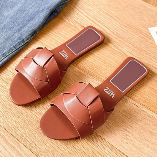 Luxury Designer Women Sandals 2025 New Woven with Comfortable Women's Sandals Casual Bottom Summer Flat Woman Slippers
