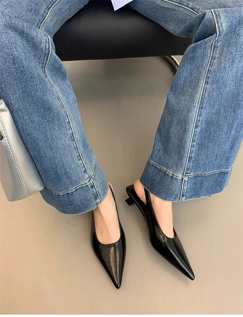 Summer Pointed Toe Women Sandals Fashion Singbacks Mules Shoes Ladies Elegant Low Heel Stripper Party Sandalias