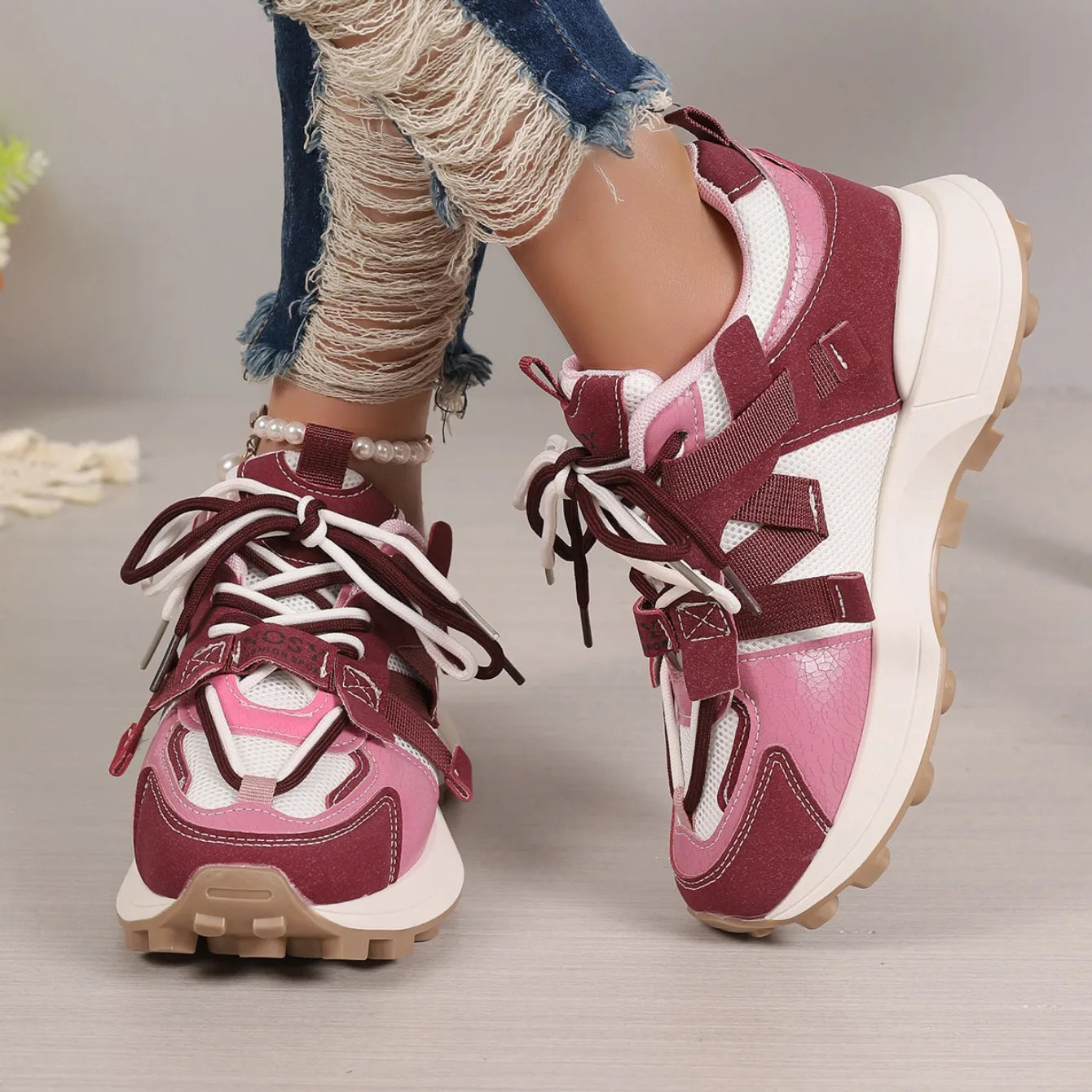 New Women Sneakers Mesh Breathable Platform Sneakers Women Casual Lace Up Outdoor Women Shoes Low Top Sneakers Zapatos De Mujer