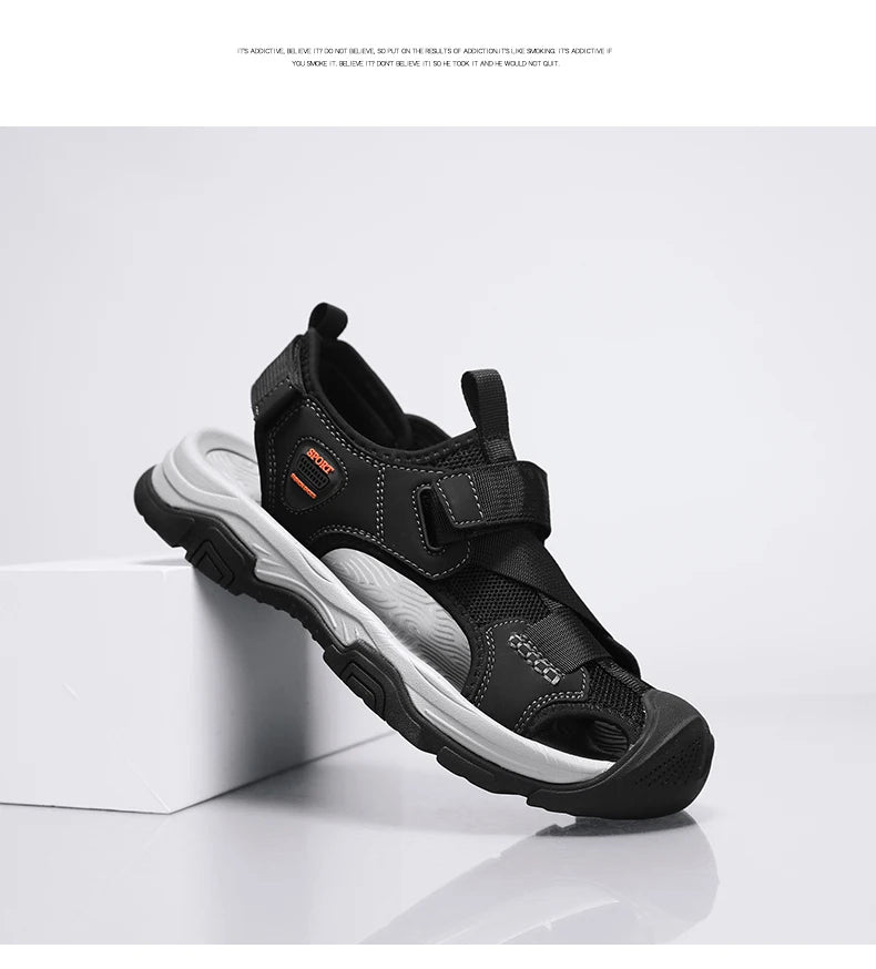 Sandals for Men's Summer New Cowhide Casual Beach Shoes, Genuine Leather for Men's Anti Slip Middle-aged Sandals and Slippers