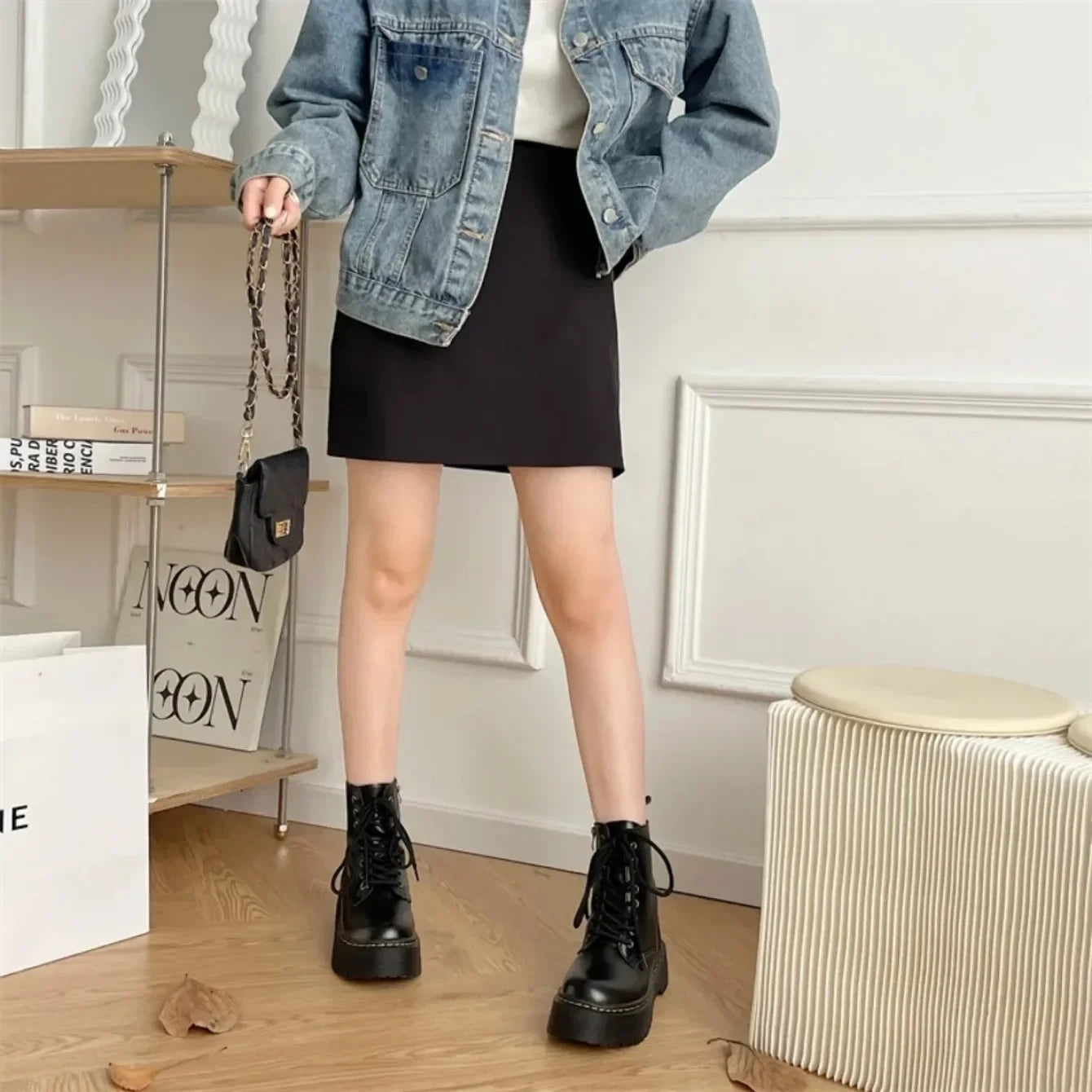 Women Boots Motorcycle Shoes Woman Leather Chelsea Ladie Classic Punk Female Goth Shoes High Platform Boots Women Botas Mujer