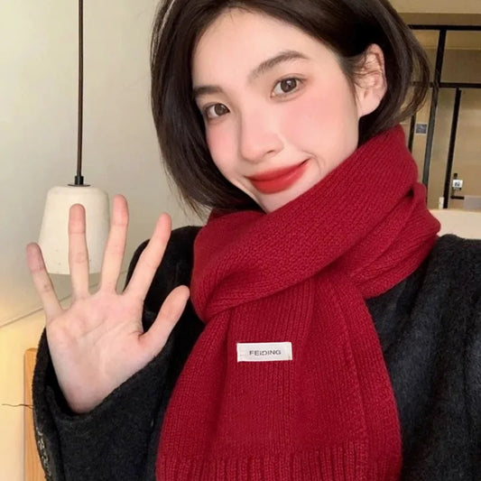 Winter Wool Scarf for Women | Solid Color Cashmere Knitted Muffler | Korean Style | EnigmaParis