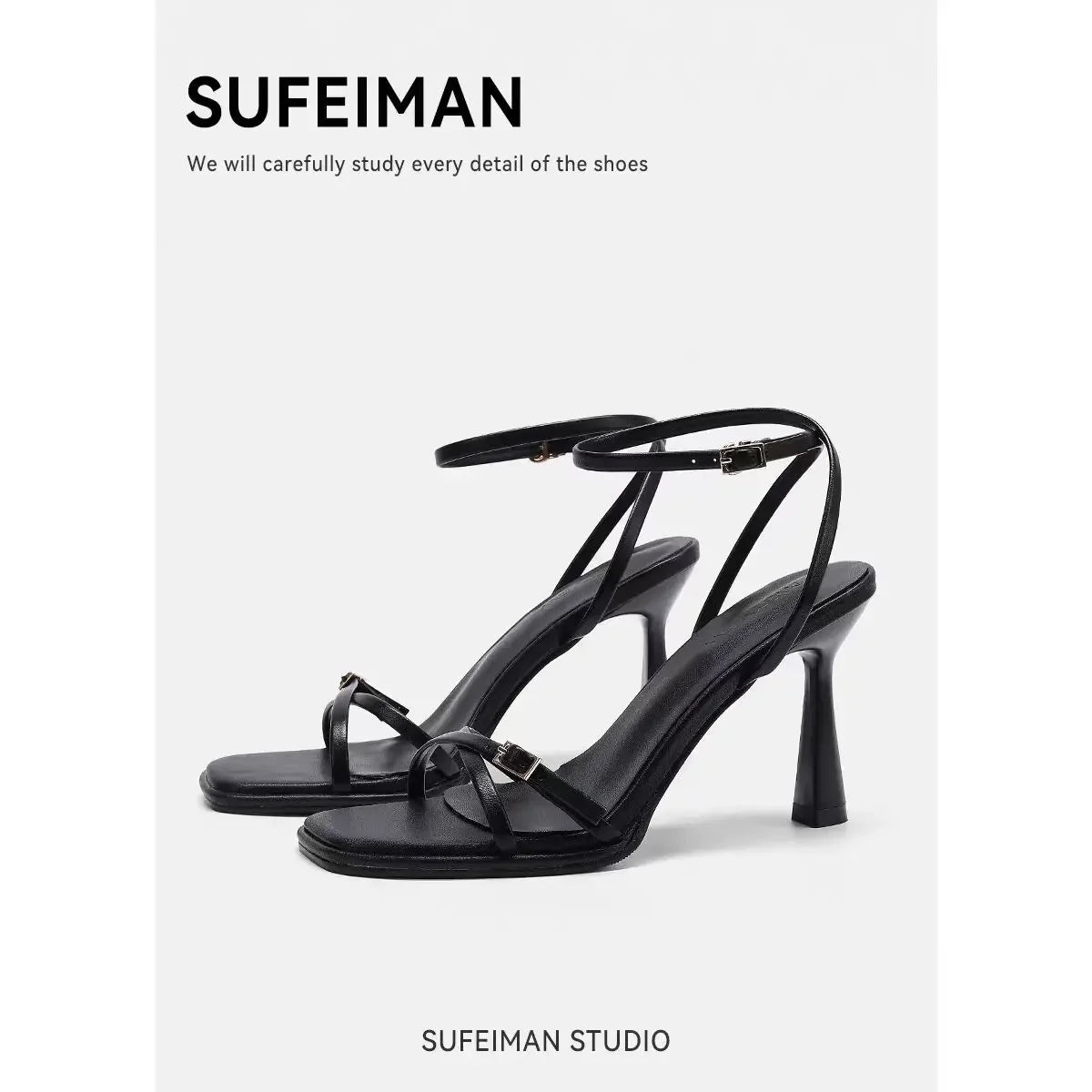 2025 designer women's new fashion letter high heels black super high heels stilettos lace-up sandals for women