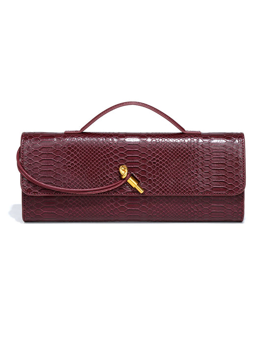 Burgundy bag cherry red envelope wine red envelope upscale new handbag European and American fashion crocodile flip hand organ b