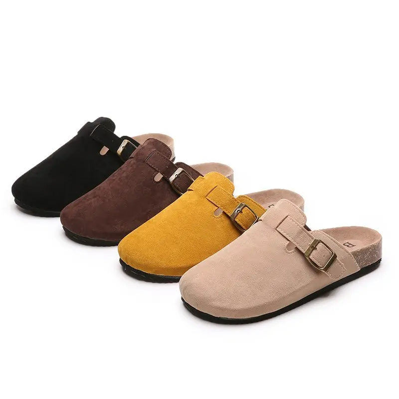 2023 New Concise Retro Outside Flat with Women's Slippers Mules Modern Sandals Buckle Shoes Strap Autumn Winter
