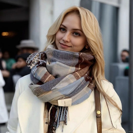Checkered Wool Scarf | Women's Winter Cashmere Shawl | Warm & Stylish Design | EnigmaParis