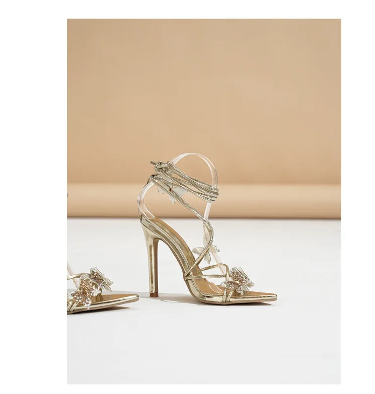 High Heels Shoes For Women Summer 2025 New Bow Tie Strap French sandals