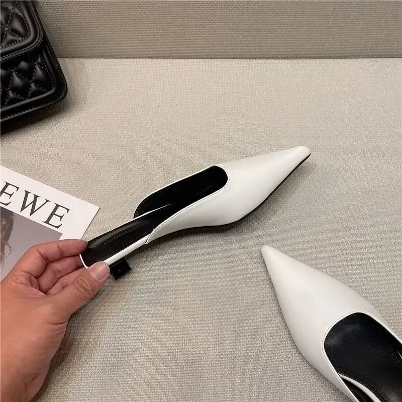 Woman Slippers Pointed Toe Outside Job Sandals Slides Mules Low Heel White Shoes for Women with Comfortable Luxury Korea Style