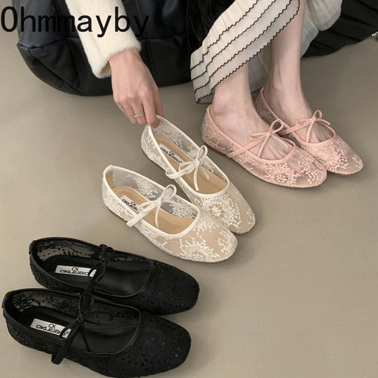 2025 Spring Lace Women Mary Jane Shoes Fashion Slip On Comfort Street Style Soft Sole Female Dress Flats Shoes