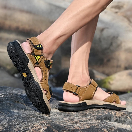 New Men's Sandals Soft Genuine Leather Sandals Shoes Men Large Size Outdoor Summer Shoes Comfort Beach Sandals Roman Men Shoes