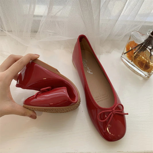 Women Flat Heel Outdoor Casual Mary Jane Red New Flat Shoes Fashion Shallow Slip On Ladies Elegant Ballerinas Soft Shoes