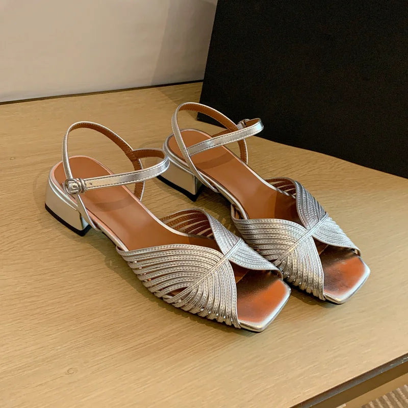 FEDONAS Summer Mixed Colors Women Sandals Ankle Strap Elegant Shoes Woman Genuine Leather Thick Heels Fashion Party Office Lady