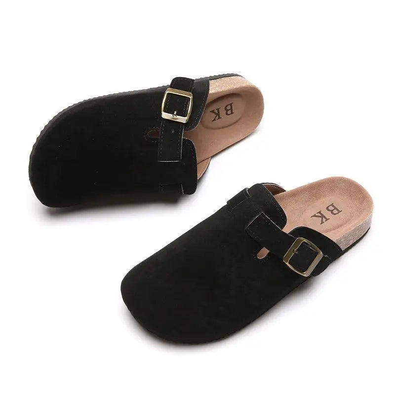 2023 New Concise Retro Outside Flat with Women's Slippers Mules Modern Sandals Buckle Shoes Strap Autumn Winter