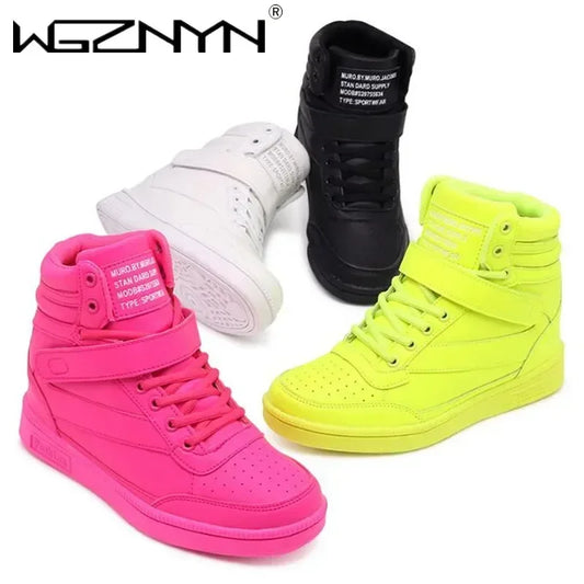 Designer Woman Breathable High Top Black White Boots Women Casual Sport Shoes Platform Hidden Increasing Sneakers Leather Shoe