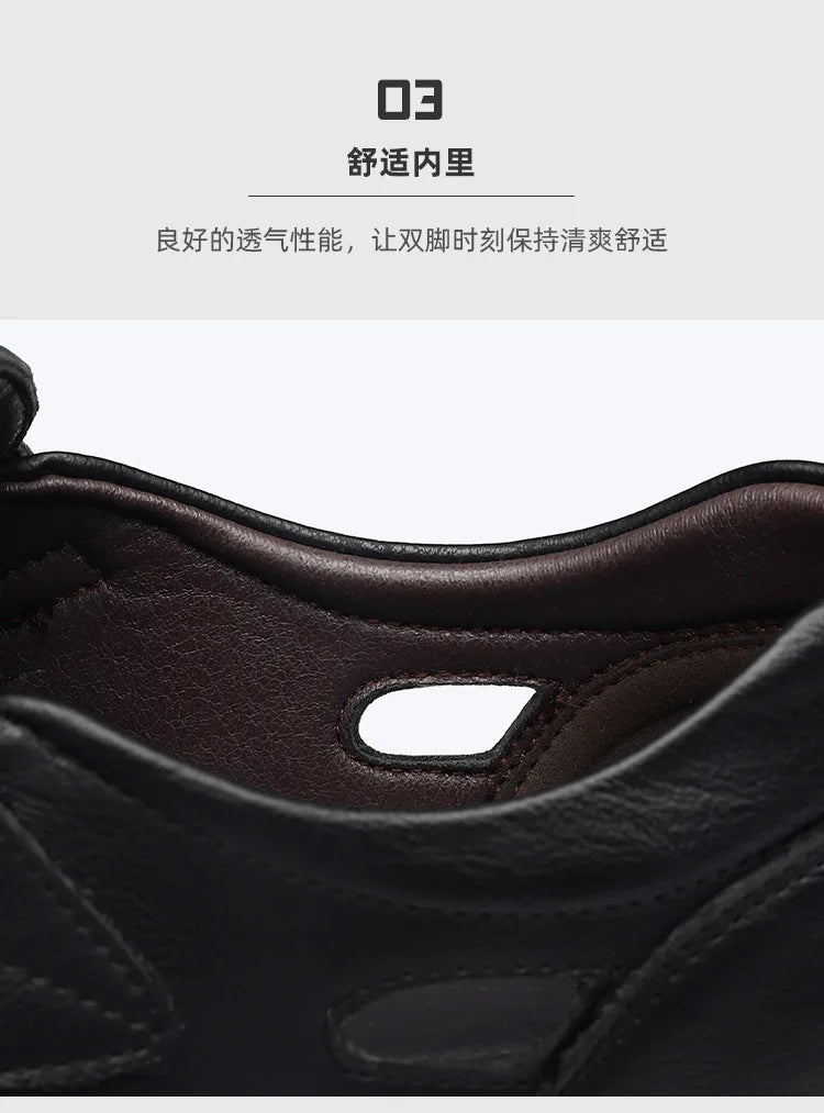 Leather Sandals Baotou 2025 Summer New Genuine Leather Breathable Hollow Porous Shoes Men's Tendon Soft Bottom Middle-Aged Dad S
