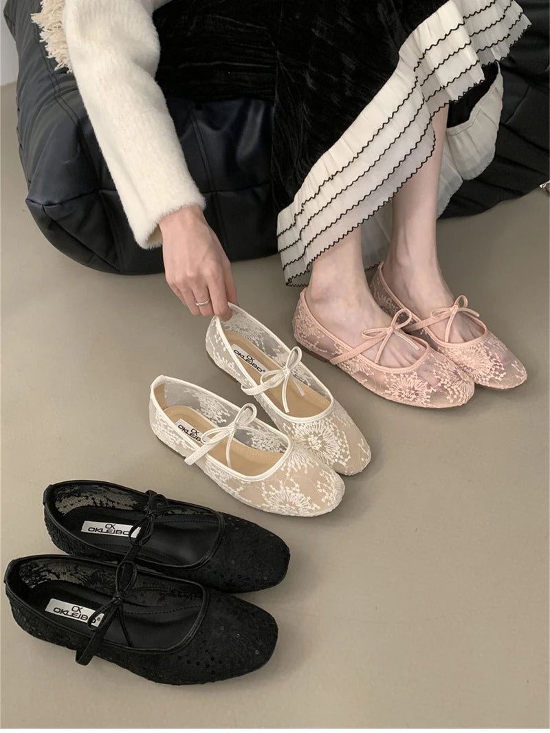 2025 Spring Lace Women Mary Jane Shoes Fashion Slip On Comfort Street Style Soft Sole Female Dress Flats Shoes
