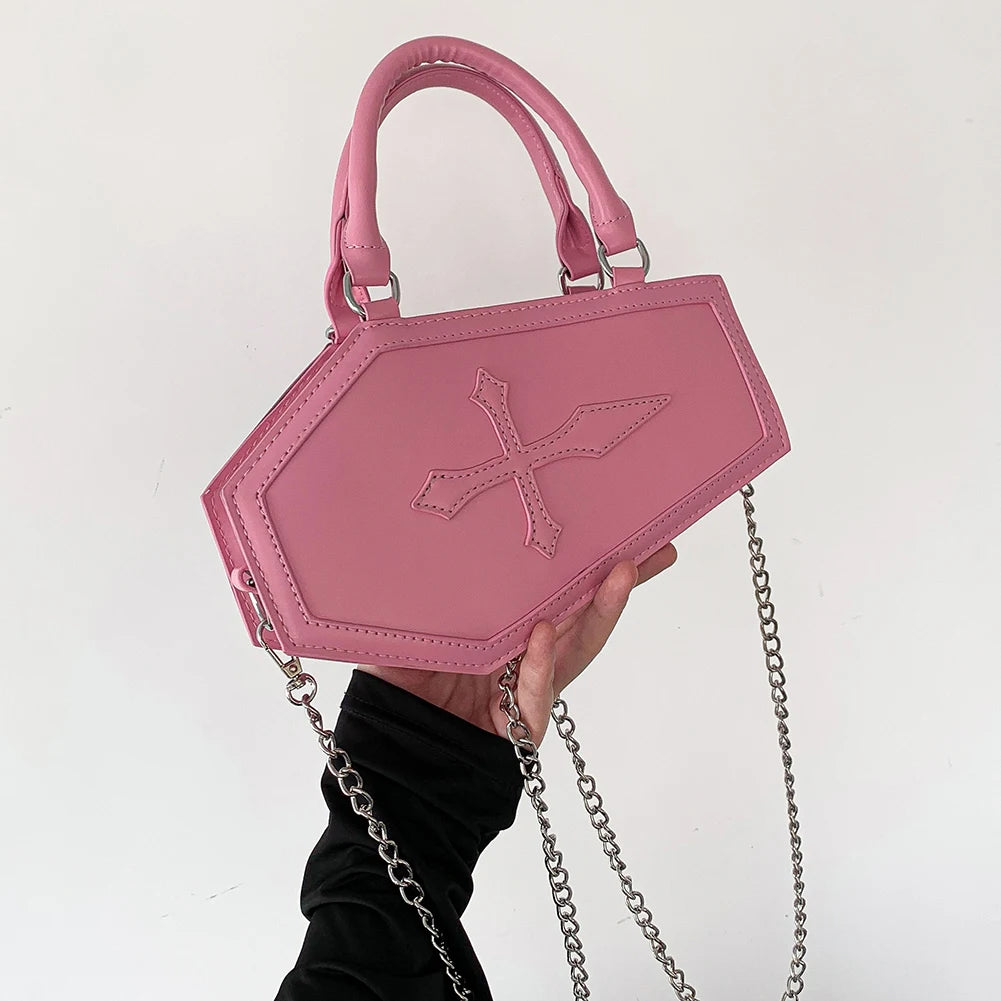 Women's Coffin Shaped Hobo Bag Halloween Chain Crossbody Bag PU Leather Top Handle Bag High Quality Handbags Fashion Sling Purse
