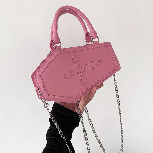 Women's Coffin Shaped Hobo Bag Halloween Chain Crossbody Bag PU Leather Top Handle Bag High Quality Handbags Fashion Sling Purse