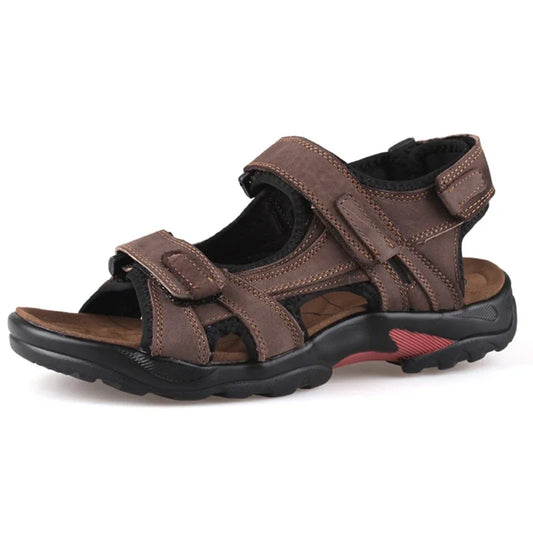 COW LEATHER Men's Sandals Outdoor Beach Sports Shoes Genuine Leather GLADIATOR Sandals Light Open Toe Sandals Plus Size 38-48