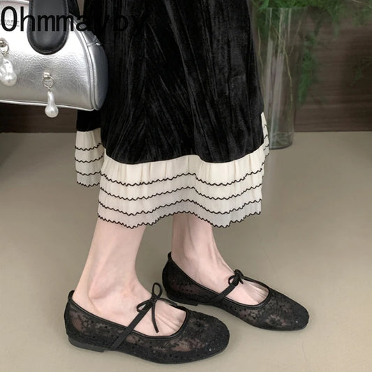 2025 Spring Lace Women Mary Jane Shoes Fashion Slip On Comfort Street Style Soft Sole Female Dress Flats Shoes