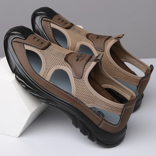 Summer Breathable Men's Baotou Sandals Hollowed Out Mesh Shoes Outdoor Non-slip Lightweight Sports Casual Beach Shoes