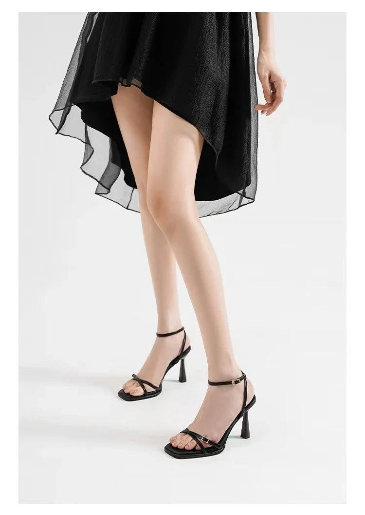 2025 designer women's new fashion letter high heels black super high heels stilettos lace-up sandals for women
