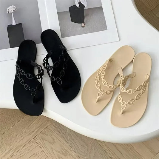 2025 Summer Women Slippers Bow Flip Flops Rivet Flats Sandals Outdoor Transparent Crystal Beach Shoes Female Open Toe Shoes