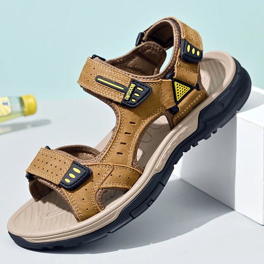 New Men's Sandals Soft Genuine Leather Sandals Shoes Men Large Size Outdoor Summer Shoes Comfort Beach Sandals Roman Men Shoes