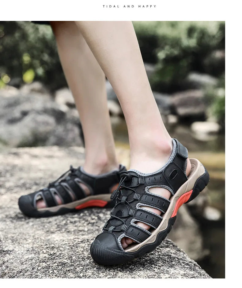 New Men's Sandals Soft Genuine Leather Sandals Shoes Men Large Size Outdoor Summer Shoes Comfort Beach Sandals Roman Men Shoes