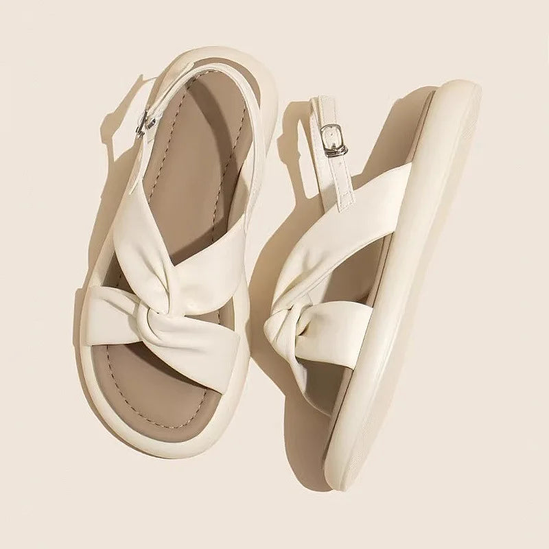 Low Sandals Woman Leather Low-heeled Rome Fabric Slides Rubber Hoof Heels Low Sandals Woman Leather Low-heeled Fabric Rubber Sli
