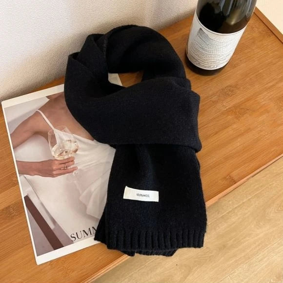 Winter Wool Scarf for Women | Solid Color Cashmere Knitted Muffler | Korean Style | EnigmaParis