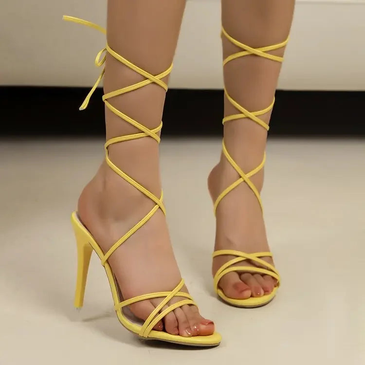 Women's Sexy Gold Open Toe Sandals For Party With Criss-cross Straps , High Heels, Comfortable,Thick Heels