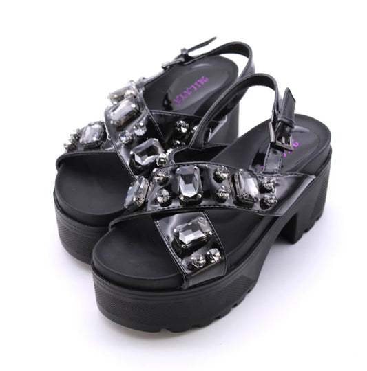 Somailia Footwear, Crossed Sandal with Platform and Heel. Sandals with Stones Summer 2022, Shiny Sandals with Jewelry, Young Fashion, Comfortable Footwear