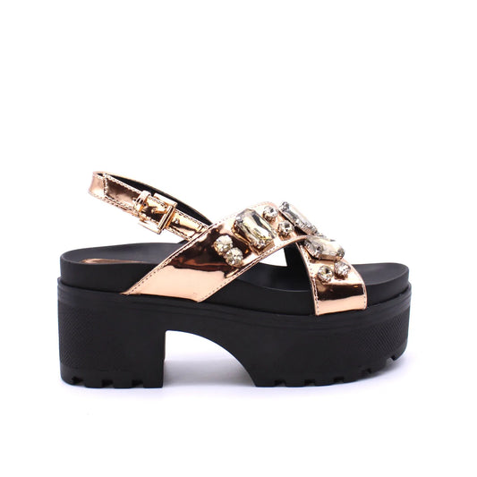 Somailia Footwear, Crossed Sandal with Platform and Heel. Sandals with Stones Summer 2022, Shiny Sandals with Jewelry, Young Fashion, Comfortable Footwear