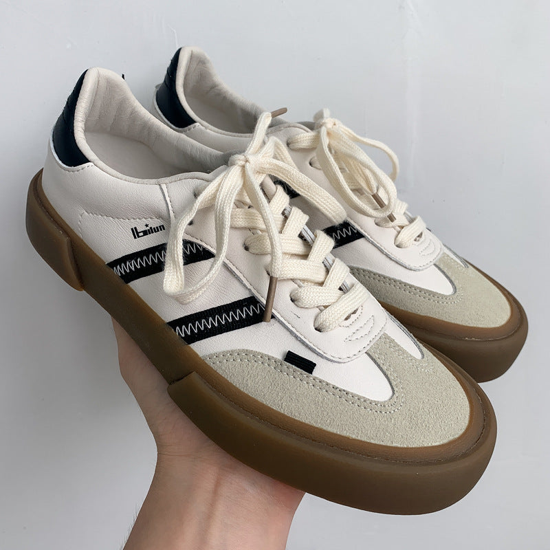 Step into Fall Fashion: Retro White Leather Shoes - Couple Style