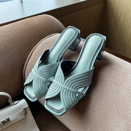 Women's Fashion Chunky Heel Leather Sandals