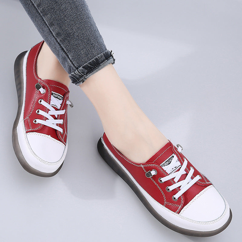 Women's Fashionable Casual Soft Bottom Leather Low-cut Sneakers
