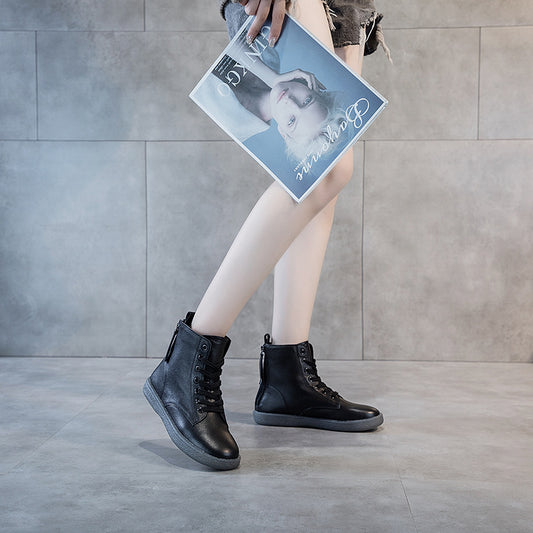 Women's Soft Leather Double Zipper Martin Boots