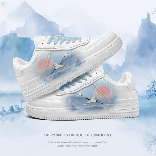 Ancient Style White Crane Board National Style Cute Wild White Shoes - Enigmaparis