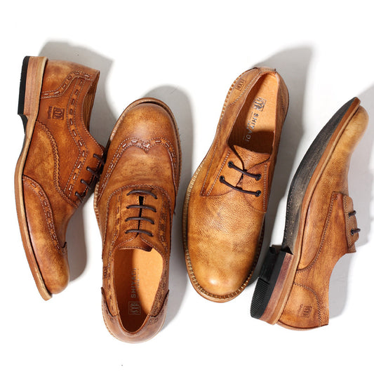 New Retro Brogue Leather Shoes Men's Casual Carving