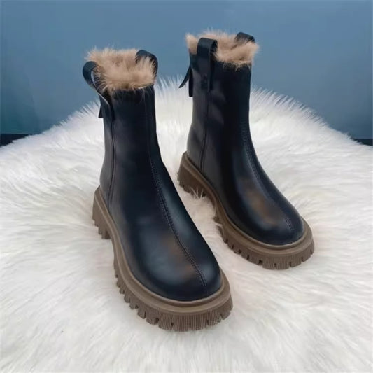 Fleece-lined Thick Northeast China Cotton Shoes Thick Bottom Non-slip Snow Boots Smoke Pipe Ankle Boots - EnigmaParis